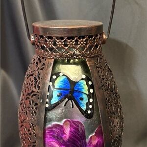 Barbara King 19.5" Illuminated Botanical Press Glass Lantern  Butterfly